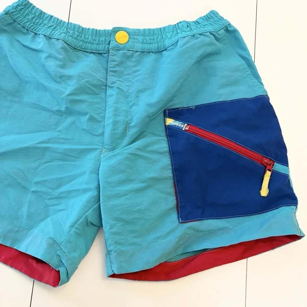 Chubbies Swim Trunks M Turquoise Retro Zipper Pocket Colorblock Size M Kids